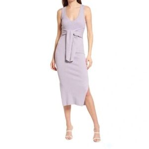 Good American Lilac Ribbed Knit Belted Waist Bodycon Sleeveless Midi Dress